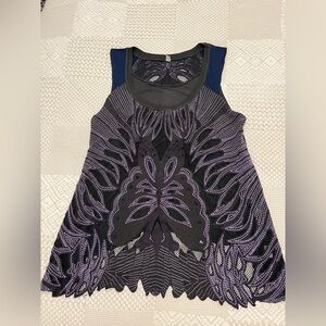 Free People Black and Purple Lace Tank Top vintage size 12/L